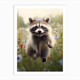 Cute Funny Tres Marias Raccoon Running On A Field 3 Art Print