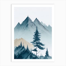 Mountain And Forest In Minimalist Watercolor Vertical Composition 158 Art Print