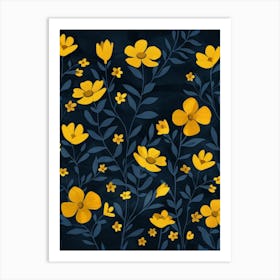 Yellow Flowers On A Dark Background Art Print