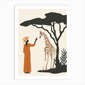 Giraffe And Woman Art Print