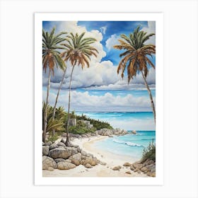 Beach Scene With Palm Trees Art Print