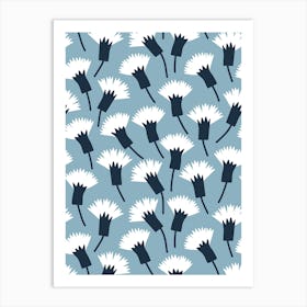 Dandelion Pattern On Blue Art Print