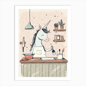 Unicorn In The Kitchen Pastel Illustration 2 Art Print