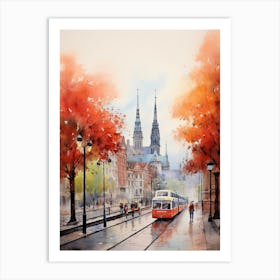Hamburg Germany In Autumn Fall, Watercolour 2 Art Print