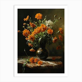 Baroque Floral Still Life Calendula 1 Art Print