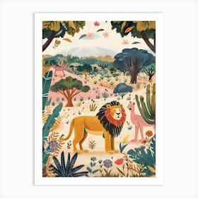 Barbary Lion Interaction Illustration 2 Art Print