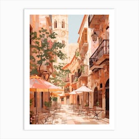 Palma De Mallorca Spain 1 Vintage Pink Travel Illustration Art Print