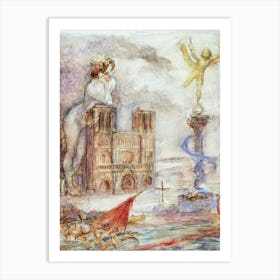 woman and castle Art Print