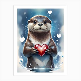 Otterly Adorable: A Otter Holding A Heart Art Print