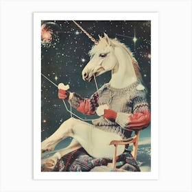 Unicorn Knitting In Space Abstract Collage Art Print