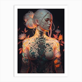 Girl With Flower Tattoos Art Print