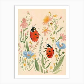 Folksy Floral Animal Drawing Ladybug 2 Art Print