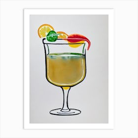 Fernet Sour Minimal Line Drawing With Watercolour Cocktail Poster Art Print