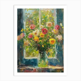 Ranunculus Flowers On A Cottage Window 3 Art Print