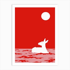 Deer In The Water Art Print