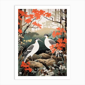 Woodland Sage And Bird 3 Vintage Japanese Botanical Art Print