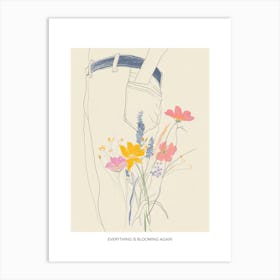 Everything Is Blooming Again Poster Flowers And Blue Jeans Line Art 2 Art Print