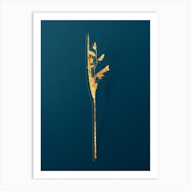 Vintage Powdery Alligator Flag Botanical in Gold on Teal Blue n.0289 Art Print