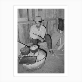 Mexican Man Sitting By Makeshift Cooking Stove, It Is Not Unusual To Find Mexicans Cooking Over These Fires And Art Print