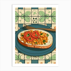 Gourmet Beans On Toast On A Tiled Background Art Print