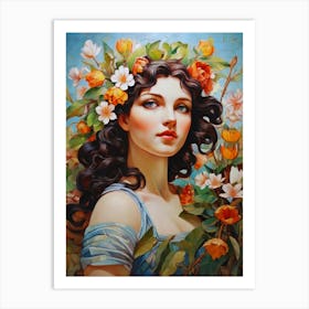 Woman With Flowers In Her Hair Art Print