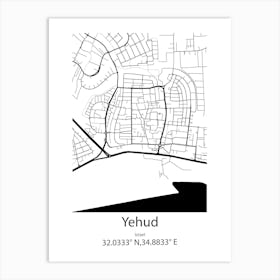 Yehud,Israel Minimalist Map Art Print