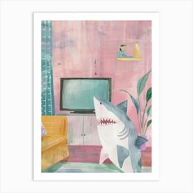 Shark In The Living Room Gouache Painting Art Print