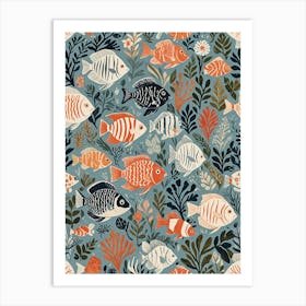 Pattern With Blue & Orange Fish Art Print