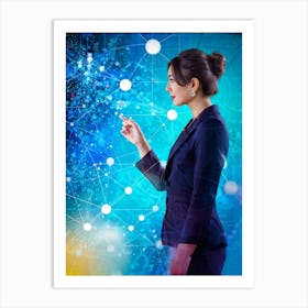 Abstract Digital Painting Featuring A Businesswoman Fingertip Touching A Screen Displaying An Intri (3) Art Print