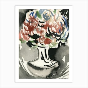 Flowers In A White Vase - floral painting ink watercolor vertical Art Print