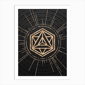 Geometric Glyph Symbol in Gold with Radial Array Lines on Dark Gray n.0265 Art Print
