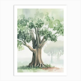 Banyan Tree Atmospheric Watercolour Painting 7 Art Print