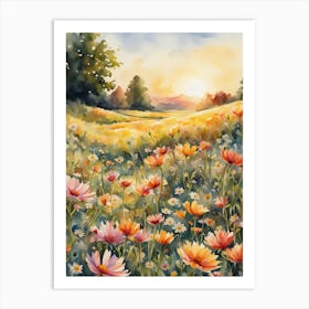 Watercolor Of Cosmos Art Print