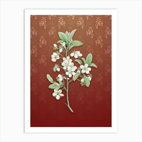 Vintage White Plum Flower Botanical on Falu Red Pattern n.0551 Art Print