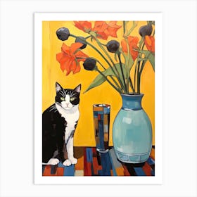 Daffodil Flower Vase And A Cat, A Painting In The Style Of Matisse 4 Art Print