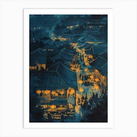 Chinese Village At Night Art Print