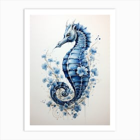 Seahorse, Japanese Brush Painting, Ukiyo E, Minimal 1 Art Print