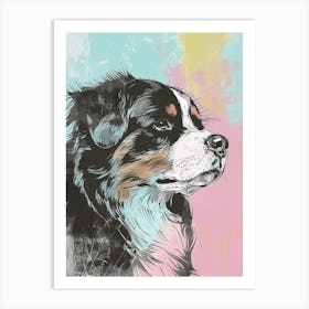 Bernese Mountain Dog Dog Pastel Line Watercolour Illustration  4 Art Print