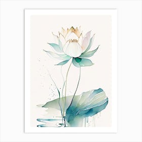 Blooming Lotus Flower In Lake Minimal Watercolour 4 Art Print