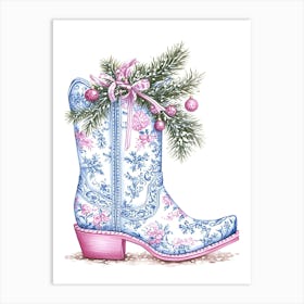 Christmas Cowboy Boot Art Print