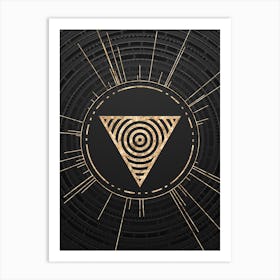 Geometric Glyph Symbol in Gold with Radial Array Lines on Dark Gray n.0279 Art Print