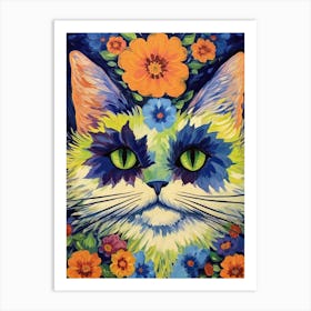 Louis Wain Psychedelic Cat With Flowers 1 Art Print
