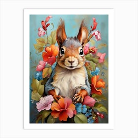 Squirrel With Flowers art print 1 Art Print