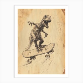 Vintage Maiasaura Dinosaur On A Skateboard 1 Art Print