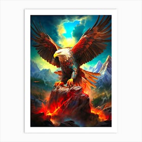 Eagle On Fire Art Print