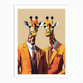 Two Giraffes Ready To Hit The Town In Orange Art Print