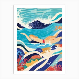 Girl In The Ocean Art Print