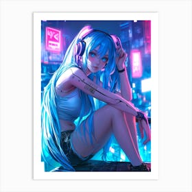 Anime Girl With Headphones 8 Art Print