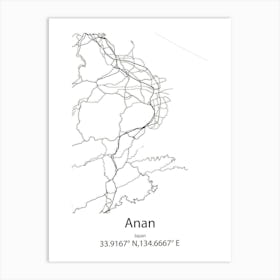 Anan,Japan Minimalist Map Art Print