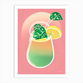 Pisco Sour Retro Pink Cocktail Poster Art Print